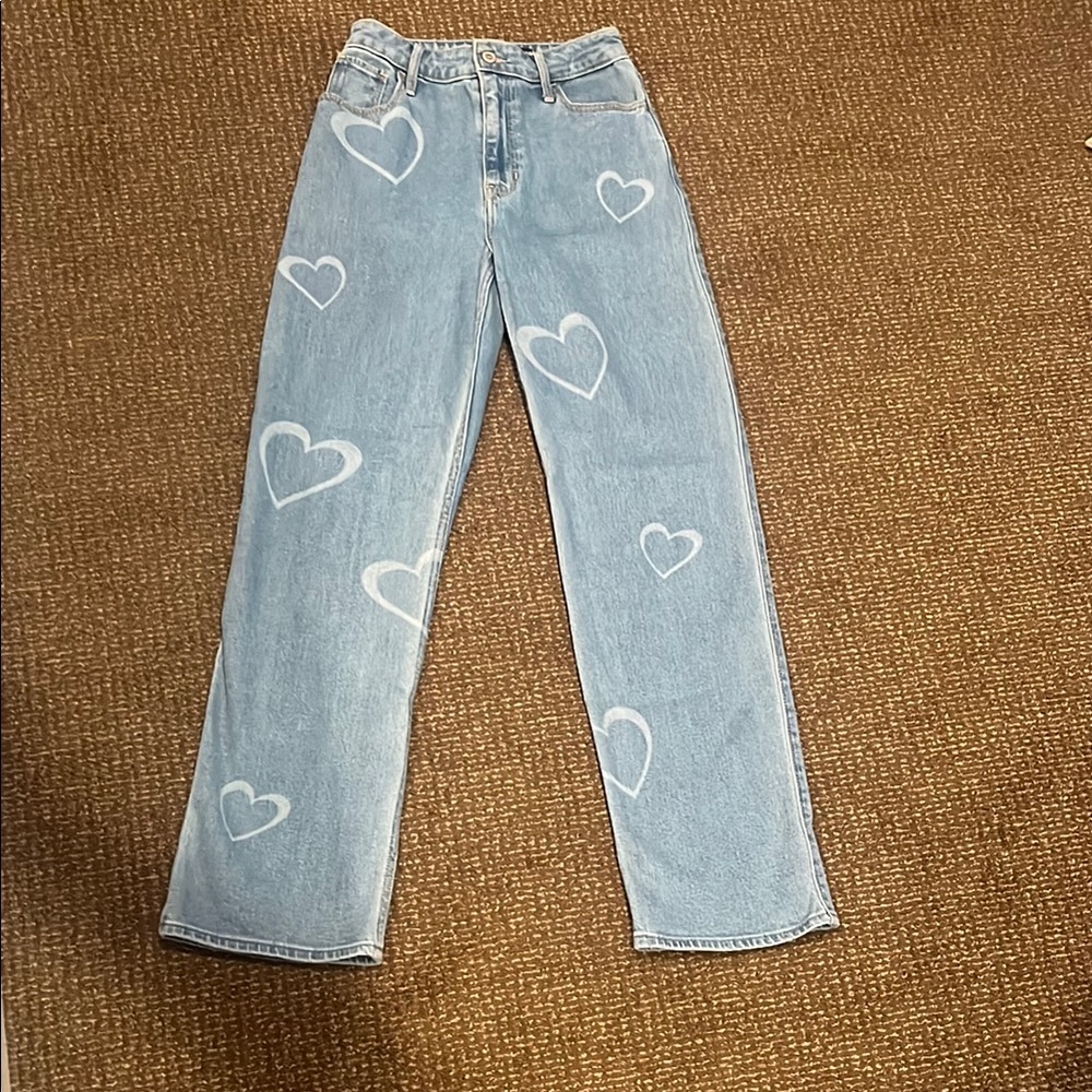 Heart Patterned Light Blue Jeans